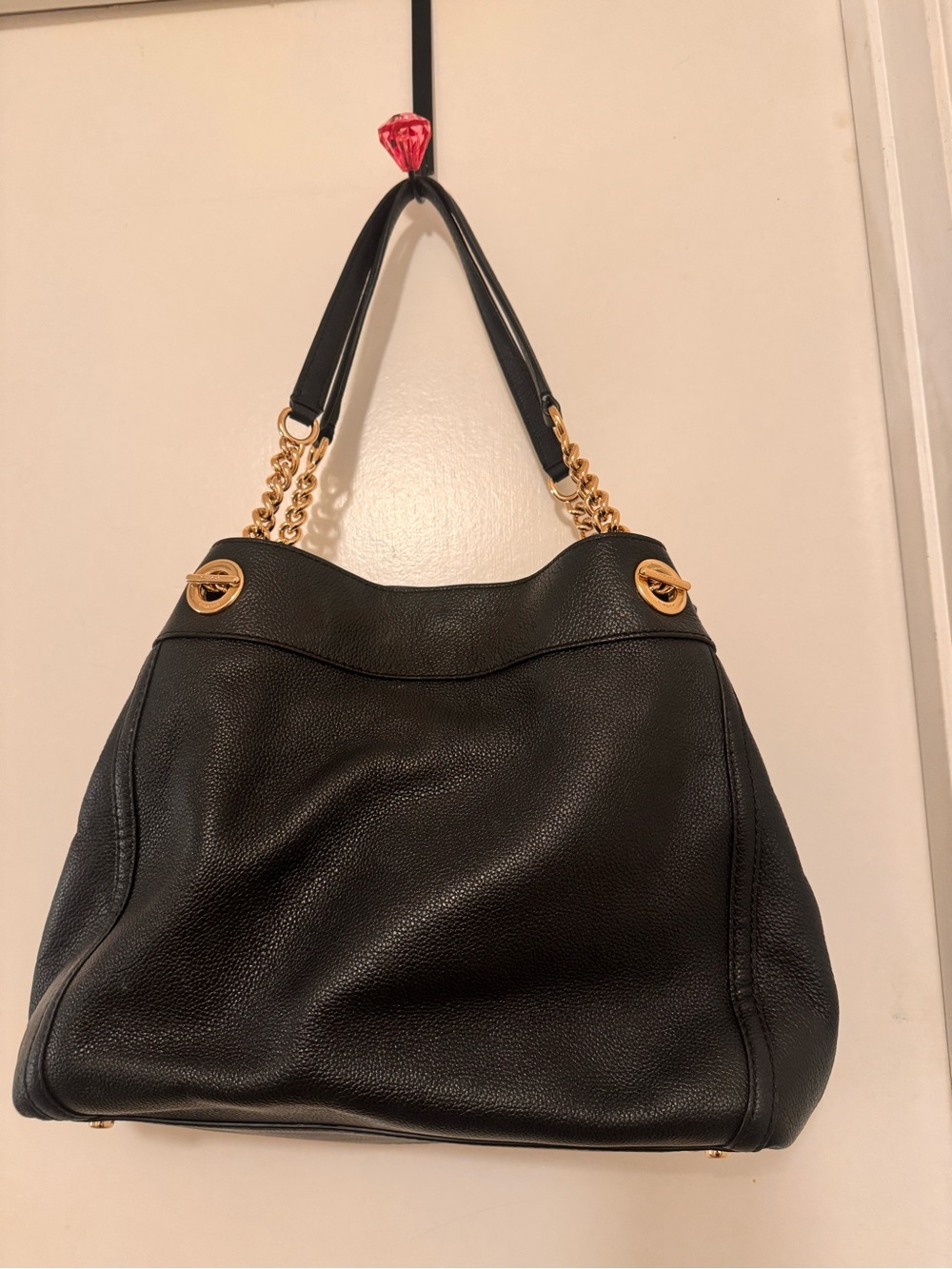 Coach Black Pebbled Leather Shoulder Tote with Gold Chain Handles - Picture 2 of 9